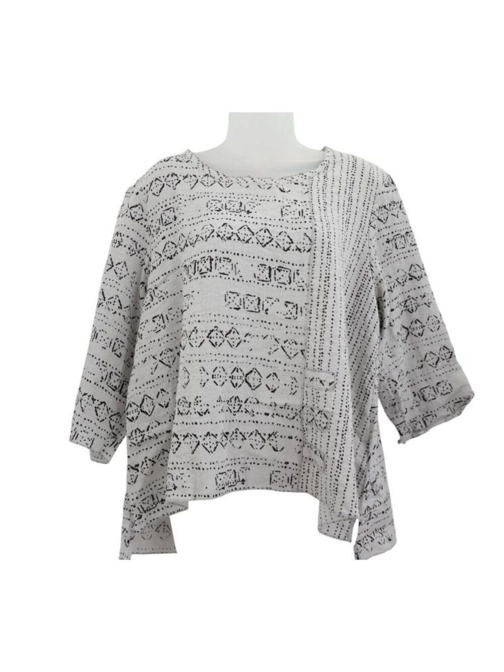 Habitat Sz S Black Gray Geometric Blouse 3/4 sleeves Lightweight Pullover Beach